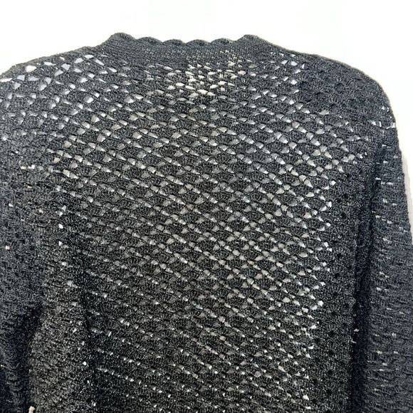 VINTAGE Black Crochet Button Up Sweater-M/L - Picture 5 of 6